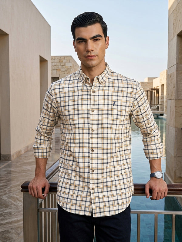 Off White Premium Regular Fit Tartan Checks Cotton Oxford Shirt For Men