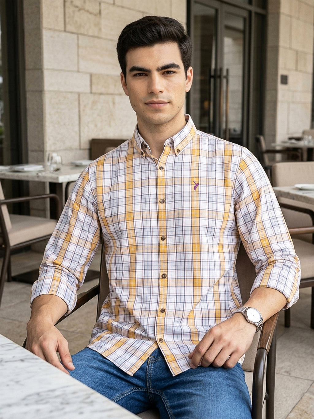 White Premium Regular Fit Tartan Checks Cotton Oxford Shirt For Men