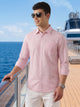 Thomas Scott Men Premium Pink Slim Fit Long Sleeves Spread Collar Gingham Checks Cotton Linen Casual Shirt