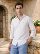 Thomas Scott Men Blue Premium Regular Fit Long Sleeves Spread Collar Vertical Stripes Cotton Linen Casual Shirts