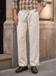 Beige Smart Straight Fit Mid-Rise Pleated Woven Trouser For Men