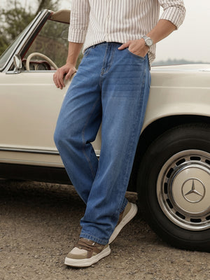 Thomas Scott Men Dark Blue Baggy Fit Mid-Rise Clean Look Non Stretchable Jeans