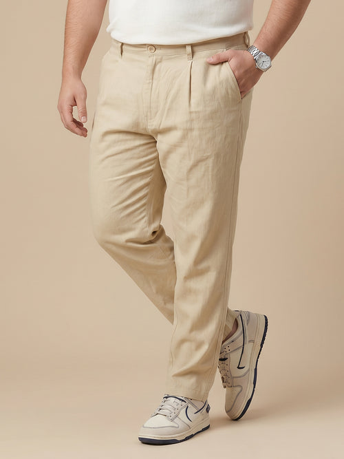 Thomas Scott Men Khaki Plus Size Straight Fit Mid-Rise Easy Wash Woven Chinos Trouser