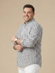 Green Plus Size Regular Fit Long Sleeves Button Down Collar Gingham Checks Cotton Linen Casual Shirt For Men