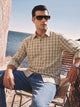 Khaki Premium Slim Fit Graphic Checked Cotton Linen Casual Shirt For Men