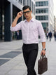 Thomas Scott Men Premium Violet Gingham Checks Cotton Formal Shirt with Spread Collar & Full Sleeves