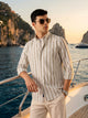Thomas Scott Men Premium White Slim Fit Long Sleeves Vertical Striped Cotton Linen Casual Shirt with Button Down Collar