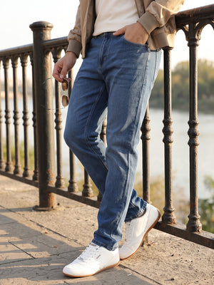 Dark Blue Smart Slim Fit Mid-Rise Clean Look Non-Stretchable Jeans For Men