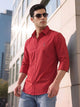 Red Premium Regular Fit Spread Collar Full Sleeve Solid Cotton Casual Shirt For Men