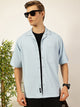 Thomas Scott Men Sky Blue Premium Short Sleeves Regular Fit Cuban Collar Textured Cotton Twill Shirt
