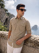 Beige Roll-Up Sleeve Regular Fit Spread Collar Textured Cotton Casual Shirt For Men