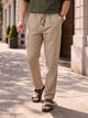 Thomas Scott Men Khaki Smart Relaxed Fit Mid-Rise Solid Cotton Linen Pleated Casual Trousers
