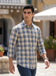 Blue Premium Slim Fit Graphic Checked Cotton Linen Casual Shirt For Men