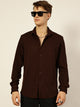 Thomas Scott Men Brown Premium Regular Fit Long Sleeves Spread Collar Textured Casual Shirt