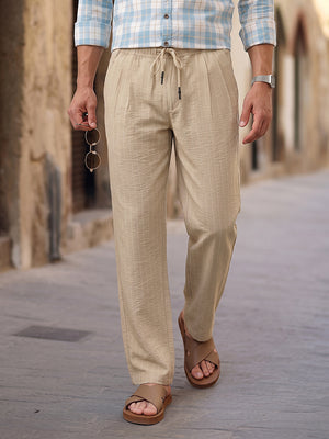 Thomas Scott Men Cream Smart Straight Fit Mid-Rise Pleated Woven Trouser