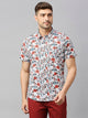 White 2 Classic Short Sleeves Slim Fit Spread Collar Floral Printed Cotton Casual Shirt For Men