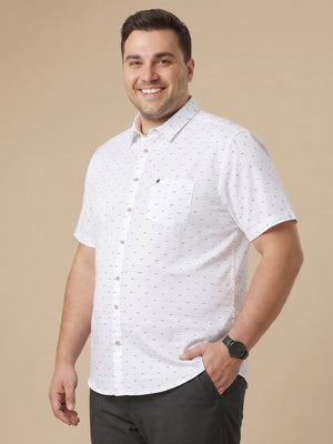 Pure White 1 Plus Size Regular Fit Micro Ditsy Printed Spread Collar 100% Cotton Casual Shirt For Men