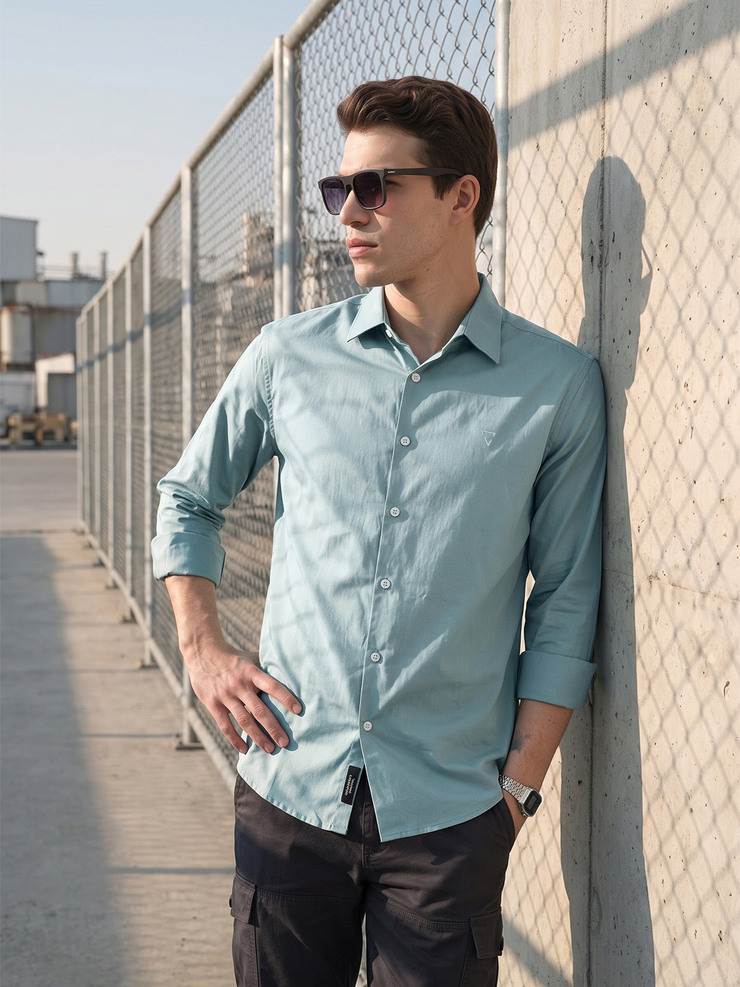 Sea Green Premium Slim Fit Solid Cotton Casual Shirt For Men
