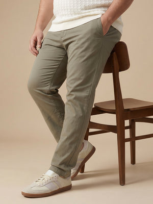 Thomas Scott Men Olive1 Plus Size Regular Fit Mid-Rise Solid Cotton Woven Chinos Trouser