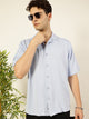 Sky Blue Premium Short Sleeves Relaxed Fit Cuban Collar Textured Cotton Casual Shirt For Men