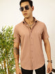 Thomas Scott Men Peach Premium Slim Fit Short Sleeves Vertical Stripes Casual Shirt