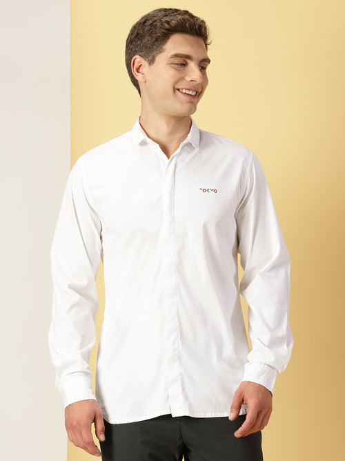Thomas Scott Men White Classic Regular Fit Long Sleeves Spread Collar Solid Casual Shirt