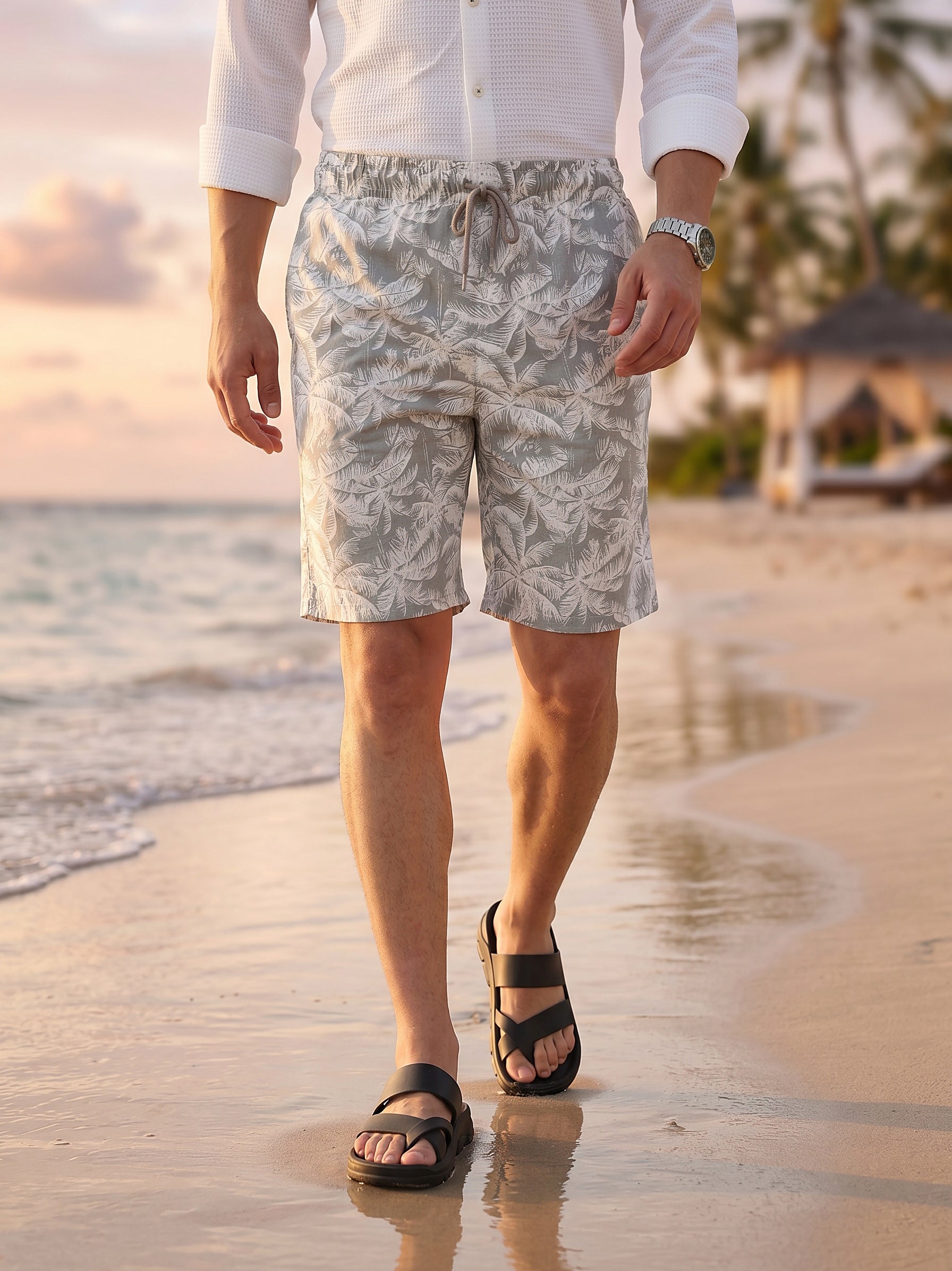 Thomas Scott Men Grey Regular Fit Mid-Rise Floral Printed Woven Shorts