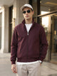 Burgundy Regular Fit Solid Full Sleeves Stand Collar Zip-Front Casual Bomber Jacket For Men