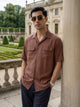 Thomas Scott Men Premium Rust Oversize Fit Short Sleeves Cuban Collar Textured Casual Shirt