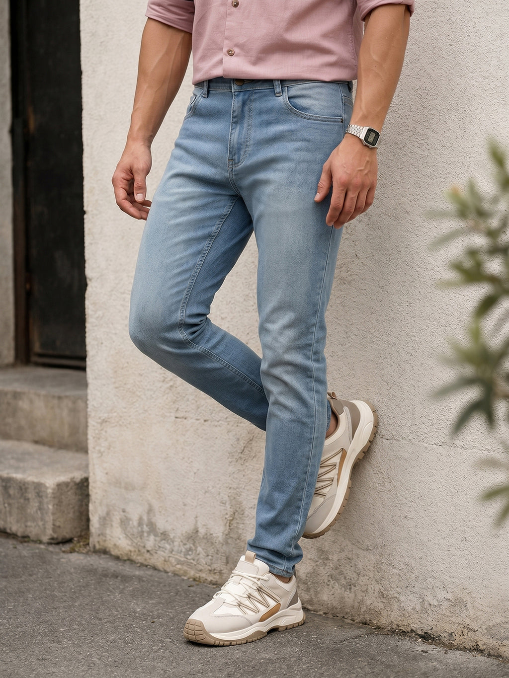 Thomas Scott Men Mid Blue Smart Skinny Fit Mid-Rise Clean Look Stretchable Jeans
