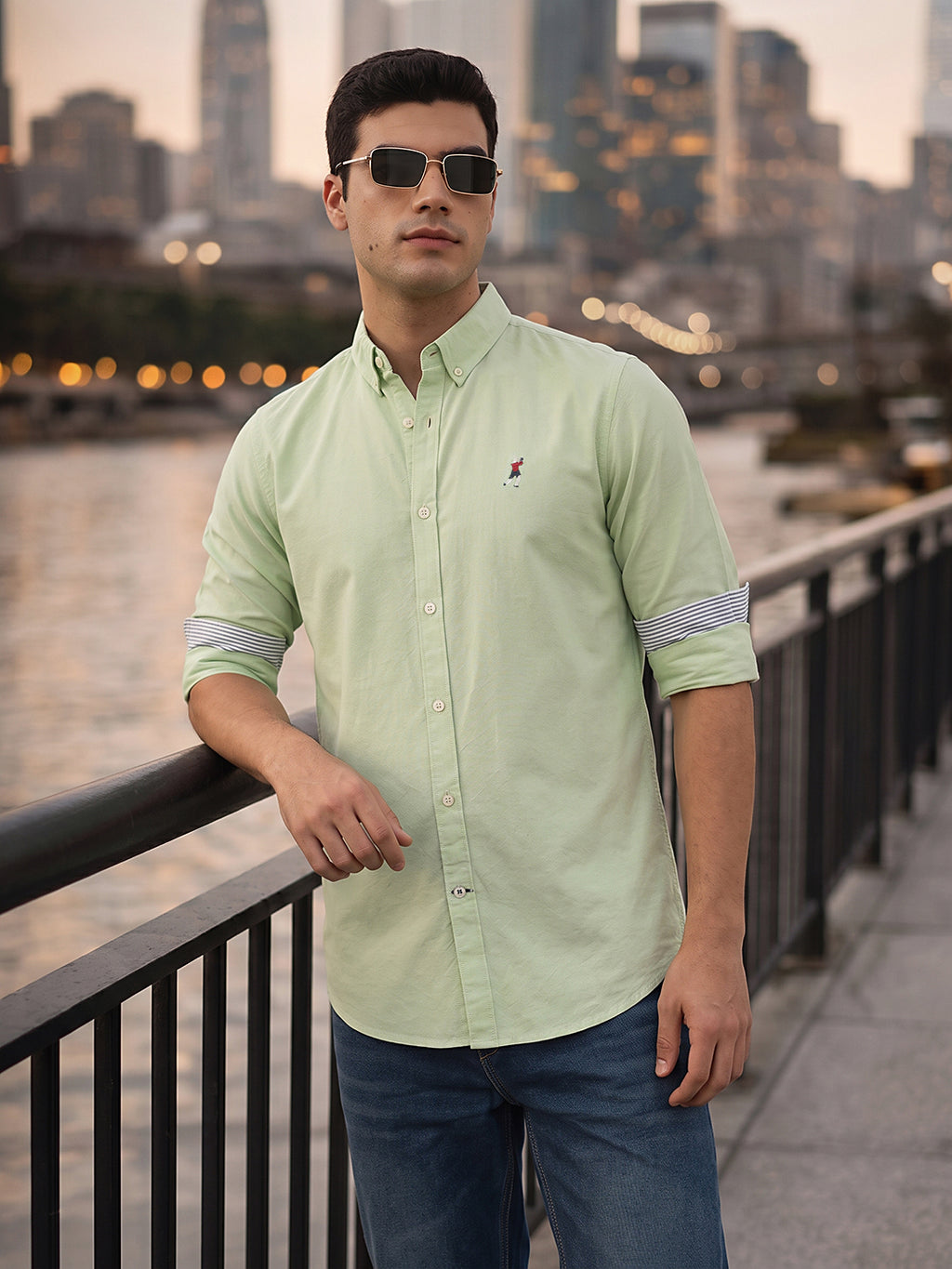 Pista Premium Regular Fit Button-Down Collar Solid Pure Cotton Casual Shirt For Men