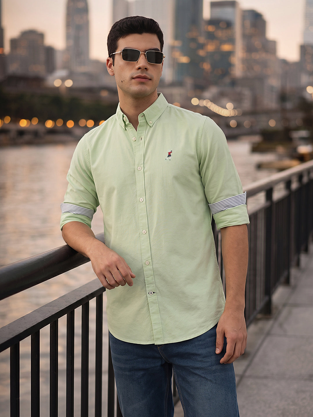 Pista Premium Regular Fit Button-Down Collar Solid Pure Cotton Casual Shirt For Men