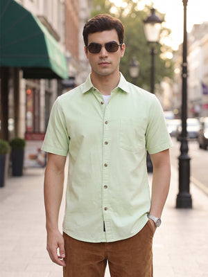 Pista Regular Fit Short Sleeve Spread Collar Solid Oxford Cotton Casual Shirt For Men