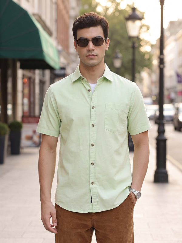 Pista Regular Fit Short Sleeve Spread Collar Solid Oxford Cotton Casual Shirt For Men