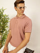 Pink Short Sleeves Regular Fit Self Design Cotton Polo Collar Knitted Tshirts For Men