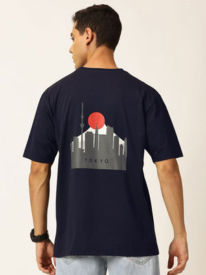 Navy Graphic Printed Drop Shoulder Oversized Tshirt For Men