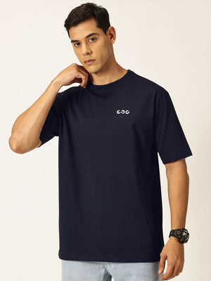 Navy Graphic Printed Drop Shoulder Oversized Tshirt For Men