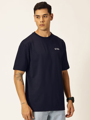 Navy Graphic Printed Drop Shoulder Oversized Tshirt For Men