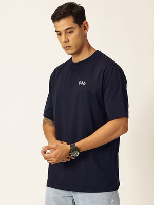 Navy Graphic Printed Drop Shoulder Oversized Tshirt For Men