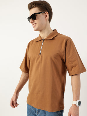 Thomas Scott Men Brown Polo Collar Bio Finish T-shirt