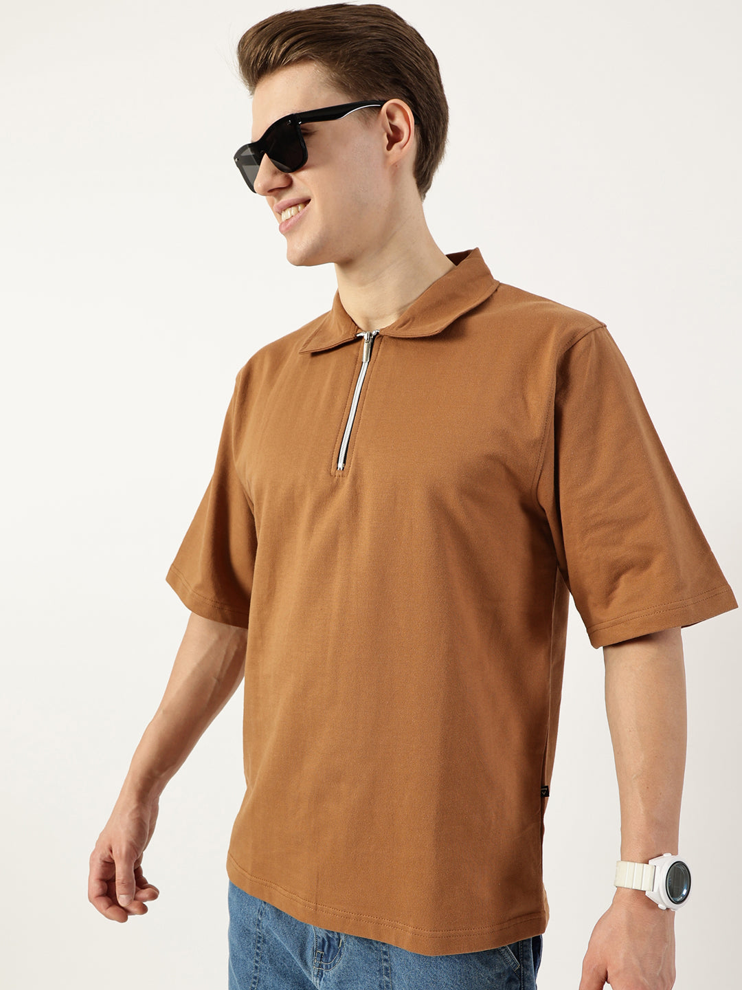 Thomas Scott Men Brown Polo Collar Bio Finish T-shirt