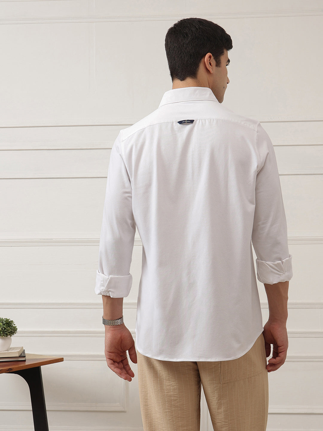 White Premium Regular Fit Spread Collar Full Sleeve Solid Cotton Casual Shirt For Men