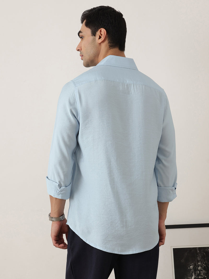Thomas Scott Men Sky Blue Premium Slim Fit Long Sleeves Semi Cutaway Collar Casual Shirt