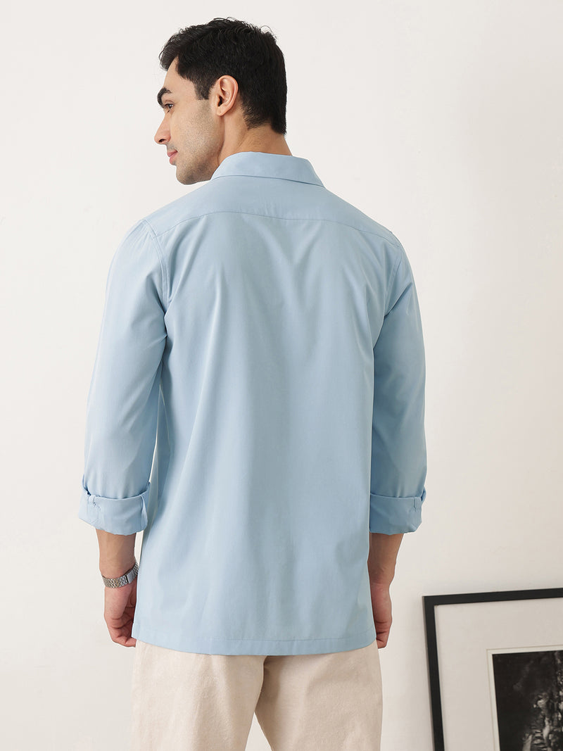 Thomas Scott Men Premium Sky Blue Slim Fit Long Sleeves Spread Collar Solid Casual Shirt