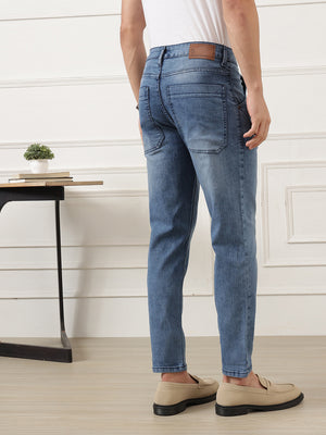 Mid Blue Smart Carrot Fit Mid-Rise Clean Look Stretchable Jeans For Men