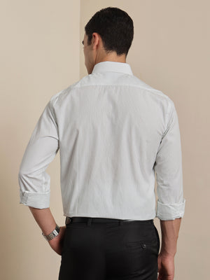 Thomas Scott Men Premium Green Regular Fit Vertical Striped Cotton Formal Shirt with Spread Collar & Full Sleeves