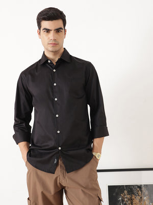 Black Premium Slim Fit Solid Cotton Casual Shirt For Men