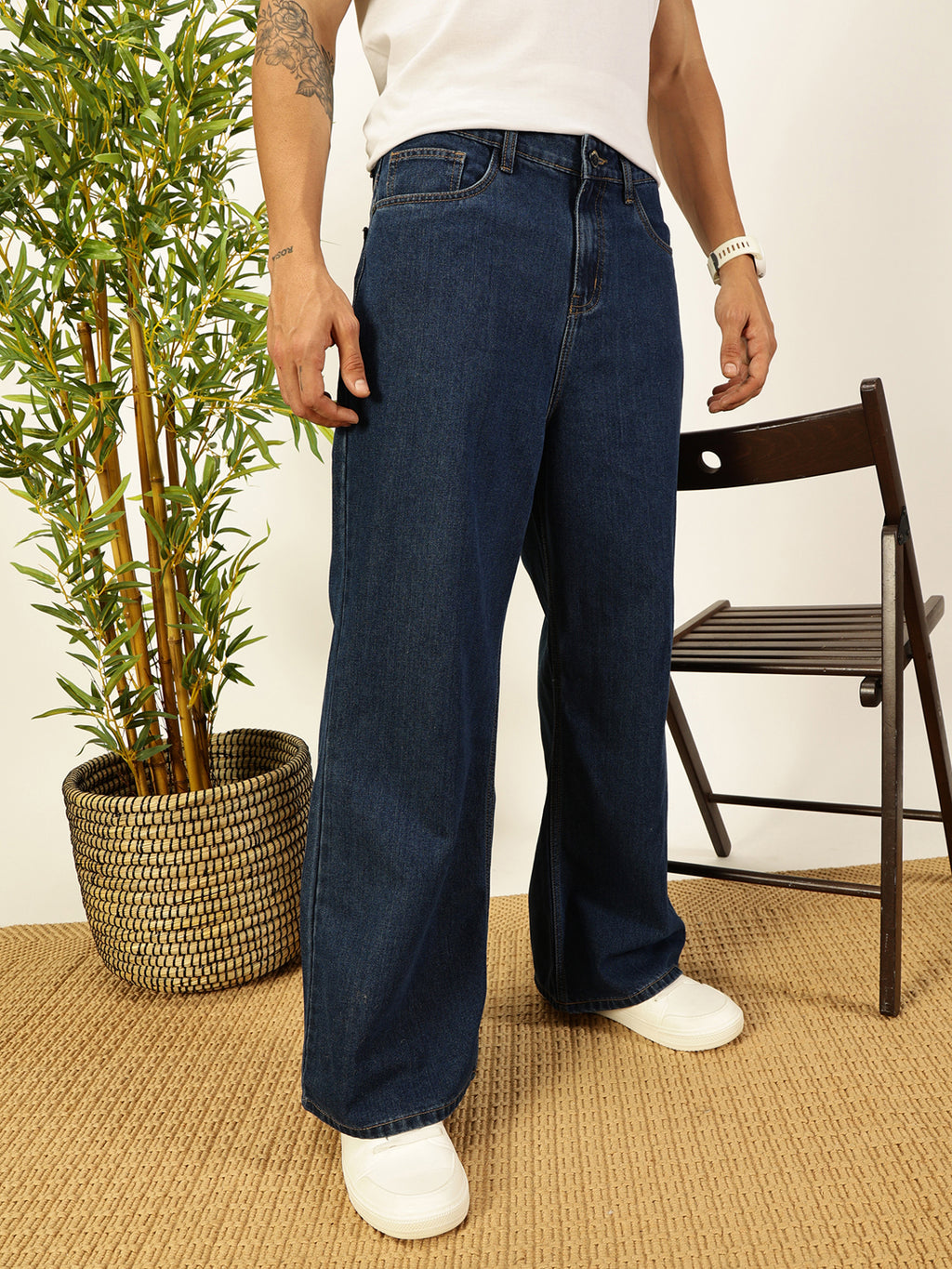 Blue Smart Bootcut Fit Clean Look Non Stretchable Jeans For Men