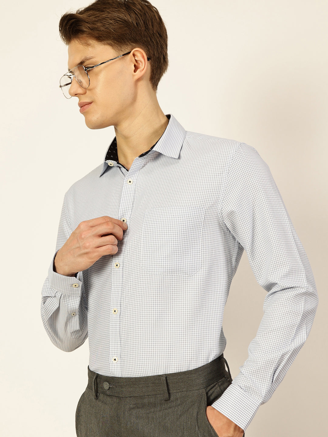 Thomas Scott Men Smart Gingham Checks Opaque Checked Formal Shirt