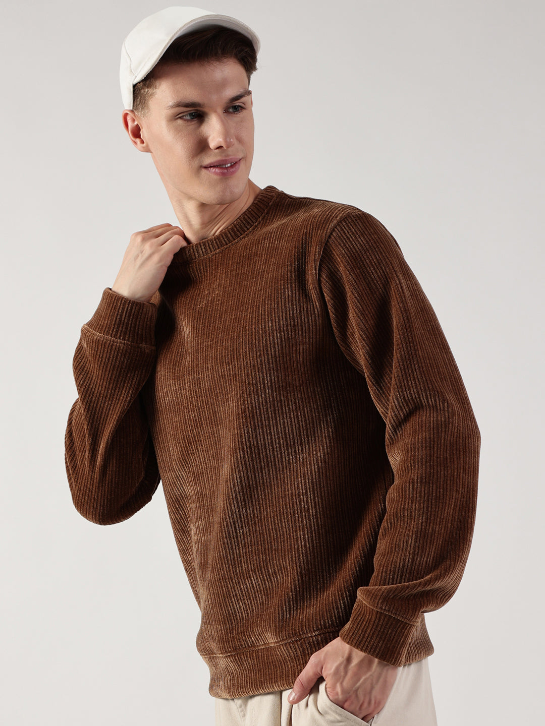 Brown Solid Anti Odour Sweatshirt